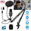 USB Condenser Microphone Set Professional Cardioid Studio Mic w/ Pop Filter Dual Adapters Scissor Arm Stand for Computer Phone Streaming Gaming