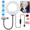 Clip On LED Ring Light USB Selfie Clamp Ring Light with 3 Color 10 Dimming Levels 360lexible Gooseneck for Live Stream Video Conference
