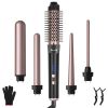 5 in 1 Curling Wand Hair Curling Iron Brush Anti-Tangle Hair(ermal Brush Curler with 4 Heating Levels 360otatable Cable 5 Interchangeable Barrels