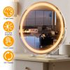 19Inch Large Round Vanity Makeup Mirror With LED Halo Light 3 Lighting Colors Dimmable Brightness Touch Control 360otation High-Definition Lighted
