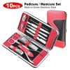 10Pcs Pedicure / Manicure Set Nail Clippers Stainless Steel Cuticle Remover Travel Case