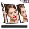 Tri-Fold Makeup Mirror Cosmetic Vanity Mirror 8 LED Lights w/90djustable Stand