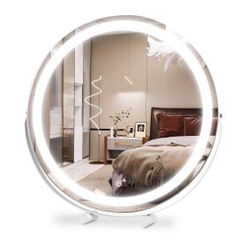 19Inch Large Round Vanity Makeup Mirror With LED Halo Light 3 Lighting Colors Dimmable Brightness Touch Control 360otation High-Definition Lighted