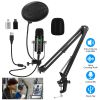 USB Condenser Microphone Set Professional Cardioid Studio Mic w/ Pop Filter Dual Adapters Scissor Arm Stand for Computer Phone Streaming Gaming