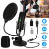 USB Condenser Microphone Set Professional Cardioid Studio Mic w/ Pop Filter Dual Adapters for Computer Phone Recording Streaming Gaming
