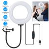 Clip On LED Ring Light USB Selfie Clamp Ring Light with 3 Color 10 Dimming Levels 360lexible Gooseneck for Live Stream Video Conference