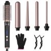 5 in 1 Curling Wand Hair Curling Iron Brush Anti-Tangle Hair(ermal Brush Curler with 4 Heating Levels 360otatable Cable 5 Interchangeable Barrels