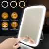 5.98x8.62in Lighted Makeup Mirror Vanity Desk Mirror Small LED Mirror with 3 Light Colors Touch Screen Brightness Adjustable USB Rechargeable