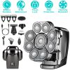 6 In 1 9D Electric Head Shaver for Men Cordless Rechargeable Wet Dry Razor with LED Display Travel Lock Stall Protection Cleaning Reminder