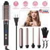 5 in 1 Curling Wand Hair Curling Iron Brush Anti-Tangle Hair(ermal Brush Curler with 4 Heating Levels 360otatable Cable 5 Interchangeable Barrels