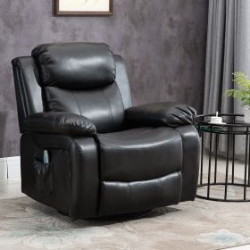 PU Leather Massage Recliner Chair, Swivel Massage Recliner with Remote Control, Footrest, Padded Seat for Living Room, Bedroom, Black