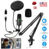 USB Condenser Microphone Set Professional Cardioid Studio Mic w/ Pop Filter Type-C Adapter Scissor Arm Stand for Computer Phone Streaming Gaming
