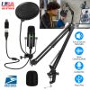 USB Condenser Microphone Set Professional Cardioid Studio Mic w/ Pop Filter Type-C Adapter Scissor Arm Stand for Computer Phone Streaming Gaming