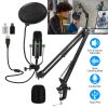 USB Condenser Microphone Set Professional Cardioid Studio Mic w/ Pop Filter Dual Adapters Scissor Arm Stand for Computer Phone Streaming Gaming