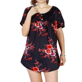 Women Summer Shirts Tops Loose Short Sleeve T Shirts Casual Floral Printed Button Shirts Blouse S-XXL (Option: TShirtLBlack)