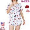 Women Summer Shirts Tops Loose Short Sleeve T Shirts Casual Floral Printed Button Shirts Blouse S-XXL