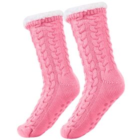 Winter Slipper Socks Winter Warm Fluffy Grip Floor Socks W/ Anti-Slip Grip Unisex Indoor House Home Use For Women US 5.5-8.5 (Option: ThermalSocksLightPink)