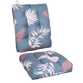 Rocking Chair Cushion 2 Pieces Back Seat Sets with Non-Slip Ties Polyester Fiber Filling Comfortable Cushions and Pads for Indoor Home Office Car (Option: PadBlueGreyLeaf)