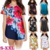 Women Summer Shirts Tops Loose Short Sleeve T Shirts Casual Floral Printed Button Shirts Blouse S-XXL