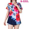 Women Summer Shirts Tops Loose Short Sleeve T Shirts Casual Floral Printed Button Shirts Blouse S-XXL