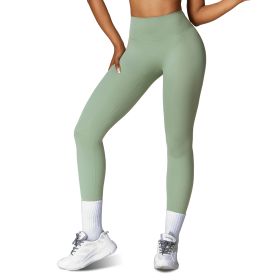 Women\'s High Waist Workout Leggings Tummy Control Compression Yoga Tight Pants Gym Pants Athletic Running Leggings with 25In Inseam No Front Seam (Option: LeggingsGreenS)