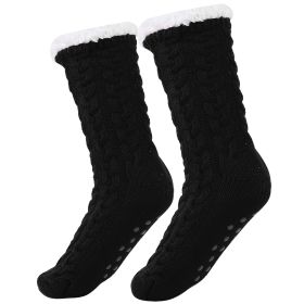Winter Slipper Socks Winter Warm Fluffy Grip Floor Socks W/ Anti-Slip Grip Unisex Indoor House Home Use For Women US 5.5-8.5 (Option: ThermalSocksBlack)