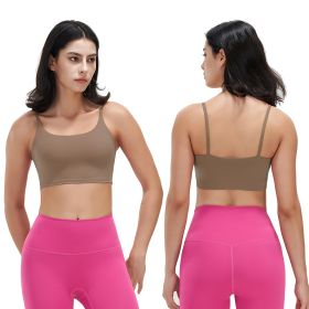 Women Strap Sport Bras Padded Strappyòop Square Neck Low Impact Bras Sexy©tness!nk Tops with Removable Pads Flat Straps for Gym Yoga Workout Run (Option: BraBrownXL)