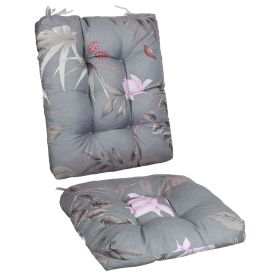 2Pcs Rocking Chair Cushion Upper And Lower Back And Seat Sets with Non-Slip Ties Polyester Fiber Filling Comfortable for Indoor Home Office Car (Option: PadGreyBeigeLeaf)