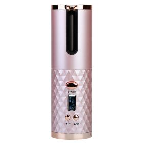 Cordless Hair Curler Automatic Curling Iron Wand PortableSB Rechargeable Ceramic Barrel Hair Curling Tool Fast Heating with 6 Temperature Set Timer (Option: HairCurlerPink)