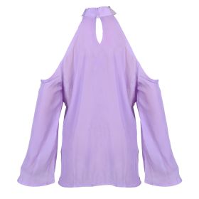 Women\'s Sexy Off The Shoulder Blouses Cold Shoulder Tops V-Neck Long Sleeve T-Shirt Solid Color Summer (Option: VNeckTshirtLPurple)