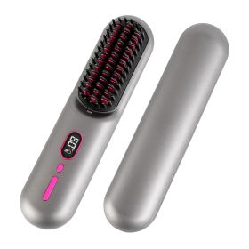 Cordless Negative Ion Hair Straightener Brush Rechargeable Mini Styling Comb with 12 Heating Levels Anti-scald 30S Preheating 30Mins Auto Sleep LCD Di (Option: HairStraightenerGrey)
