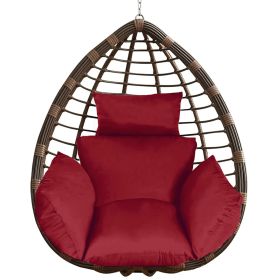 Egg Chair Cushion Hanging Basket Seat Cushion Thicken Soft Egg Swing Chair Pad Hanging Egg Chair Cushion with Headrest (Option: EggChairPadWineRed)