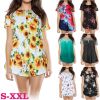 Women Summer Shirts Tops Loose Short Sleeve T Shirts Casual Floral Printed Button Shirts Blouse S-XXL