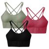 3Packs Women Cross Back Sport Bras Padded Strappyedium Support Bras Sexy©tness!nk Tops with Removable Pads for Gym Yoga Workout Running
