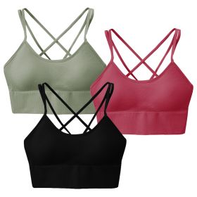 3Packs Women Cross Back Sport Bras Padded Strappyedium Support Bras Sexy©tness!nk Tops with Removable Pads for Gym Yoga Workout Running (Option: BraGNRDBKM)