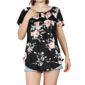 Women Summer Shirts Tops Loose Short Sleeve T Shirts Casual Floral Printed Button Shirts Blouse S-XXL (Option: TShirtLMultiColor)