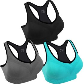 3 Packs Women Padded Sports Bras Yoga Fitness Push up Bra Female Top for Gym Running Workout Training (Option: BraBKGYBU2XL)