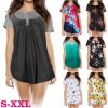 Women Summer Shirts Tops Loose Short Sleeve T Shirts Casual Floral Printed Button Shirts Blouse S-XXL