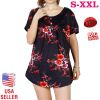 Women Summer Shirts Tops Loose Short Sleeve T Shirts Casual Floral Printed Button Shirts Blouse S-XXL