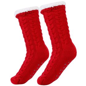 Winter Slipper Socks Winter Warm Fluffy Grip Floor Socks W/ Anti-Slip Grip Unisex Indoor House Home Use For Women US 5.5-8.5 (Option: ThermalSocksRed)