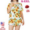 Women Summer Shirts Tops Loose Short Sleeve T Shirts Casual Floral Printed Button Shirts Blouse S-XXL