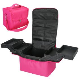 4 Layer Foldable Tray Makeup Cosmetic Train Case Portable Multilayer Makeup Organizer Suitcase Carrier Handbag Toiletry Box Bag With Adjustable Should (Option: CosmeticBoxPink)