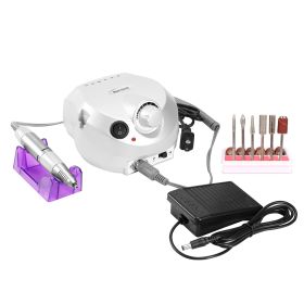 Acrylic Nail Drill Machine 25000RPM Electric Handpiece Glazing w/6 Bits Cuticle Grinder Manicure Pedicure Polishing File Kit for Nail Art (Option: NailArtDrillWhiteUK)