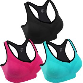 3 Packs Women Padded Sports Bras Yoga Fitness Push up Bra Female Top for Gym Running Workout Training (Option: BraBKRRDBUL)