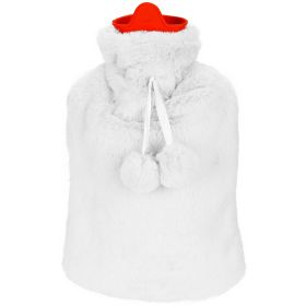 2L Hot Water Bottle w/ Plush Cover Classic Natural Rubber Hot Water Bag Feet Warmer¯r Pain Relief Hot Compress Heat Therapy Warm Neck Shoulders (Option: HotWaterBottleWhite)
