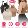 3 Pack Women Crop Basic Tank Top Ribbed Knit Sleeveless Round Neck 9 Color Machine Wash Summer Crop S to XL