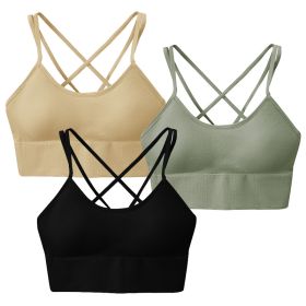 3Packs Women Cross Back Sport Bras Padded Strappyedium Support Bras Sexy©tness!nk Tops with Removable Pads for Gym Yoga Workout Running (Option: BraGNBKBGEL)