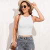 Women Sleeveless Cropped Tank Top High Neck Crop Racer Back Workout Top Machine Washable Summer S M L XL 2XL