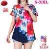 Women Summer Shirts Tops Loose Short Sleeve T Shirts Casual Floral Printed Button Shirts Blouse S-XXL