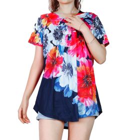 Women Summer Shirts Tops Loose Short Sleeve T Shirts Casual Floral Printed Button Shirts Blouse S-XXL (Option: TShirtMRed)